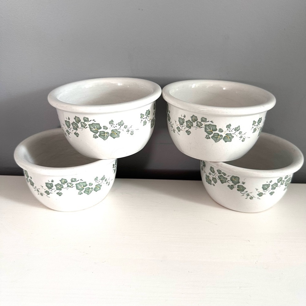 CORELLE Coordinates Stoneware Callaway Green Ivy 4 x 7 oz. Ramekins Vintage